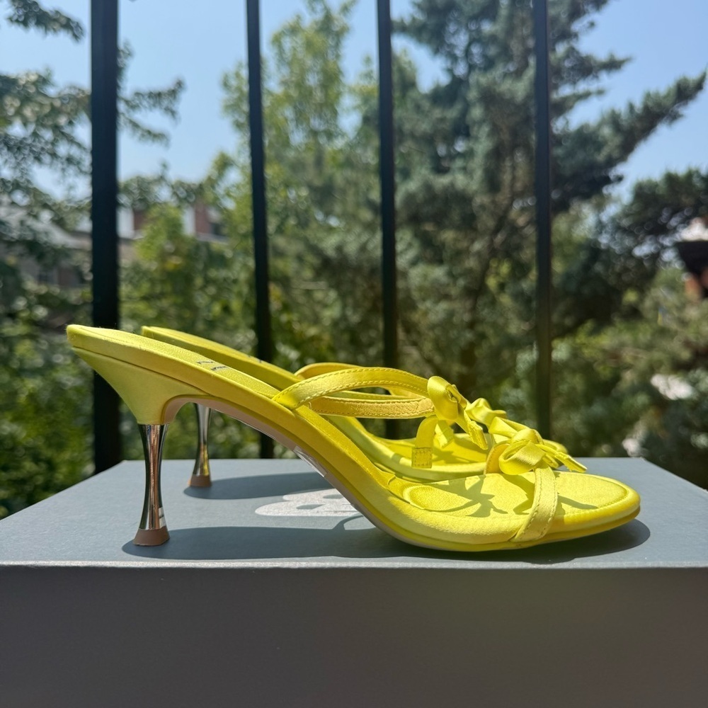 New Jeffrey Campbell Bow Bow Sandal Heels Pretty In Shoes Slip On Lime Green 7 - Picture 5 of 15